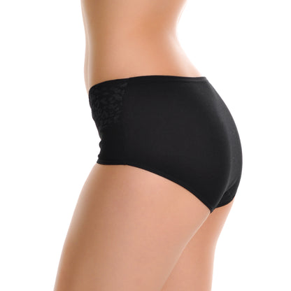 Cotton Mid-Rise Briefs with Leopard Lace Waist (6-Pack)