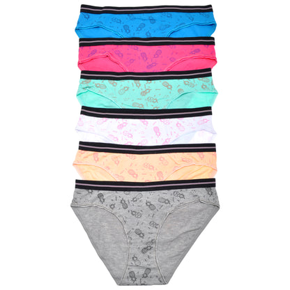 Cotton Bikini Panties with Pineapple Print Design (6-Pack)