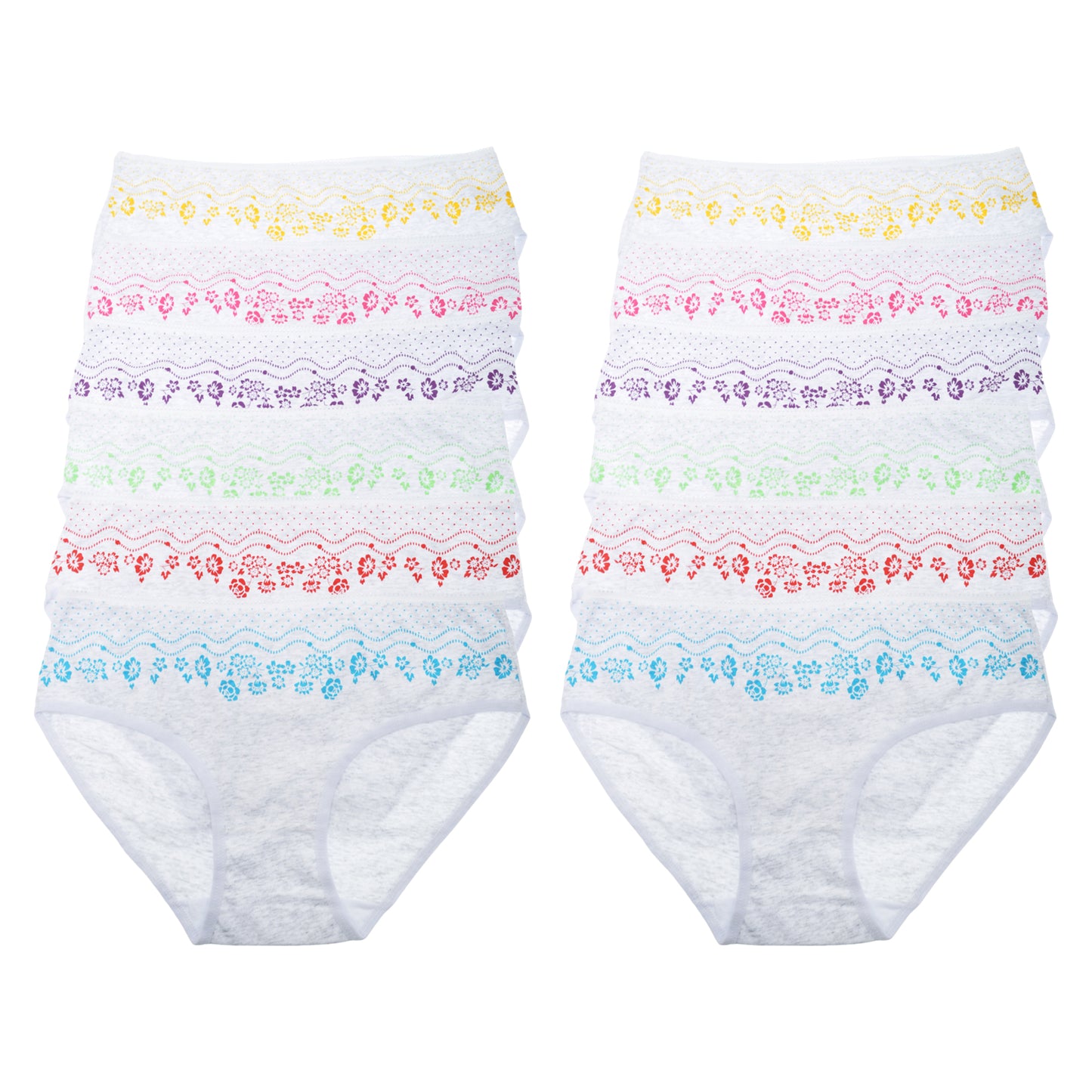 Cotton Hiphugger Panties with Flower Print Detail (12-Pack)