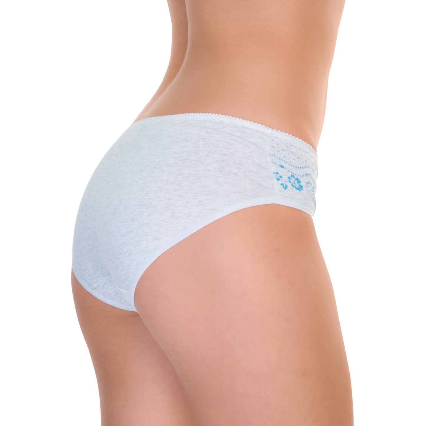 Cotton Hiphugger Panties with Flower Print Detail (12-Pack)