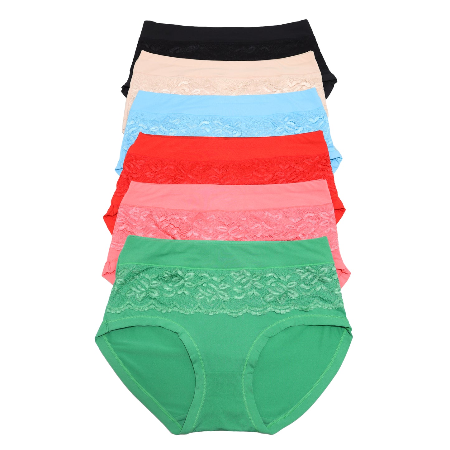 Classic Mid-Rise Briefs Panties with Lace Accent Design (6-Pack)