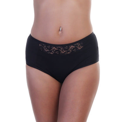 Classic Cotton Mid-Rise Brief Panties with Lace Waist Accent (6-Pack)