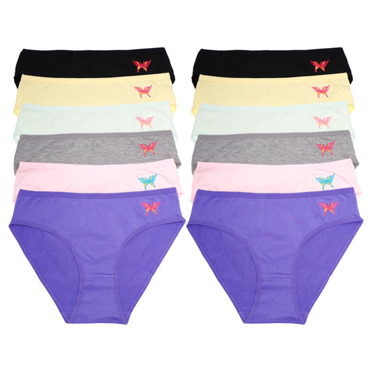 Cotton Bikini Panties with Embroidered Butterfly Design (12-Pack)