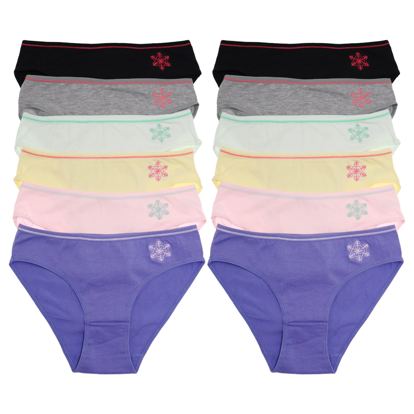 Cotton Bikini Panties with Embroidered Flower (6-Pack)