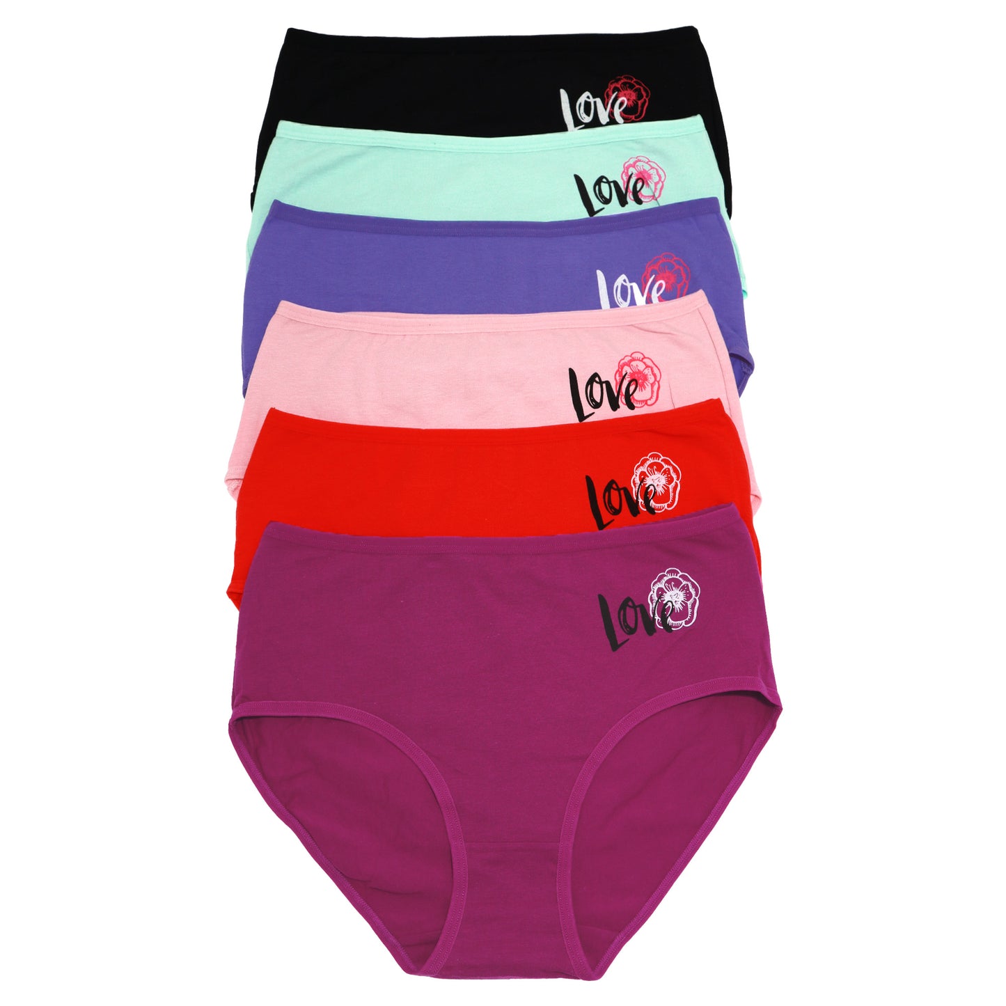 Cotton Mid-Rise Briefs with Love Print Design (6-Pack)