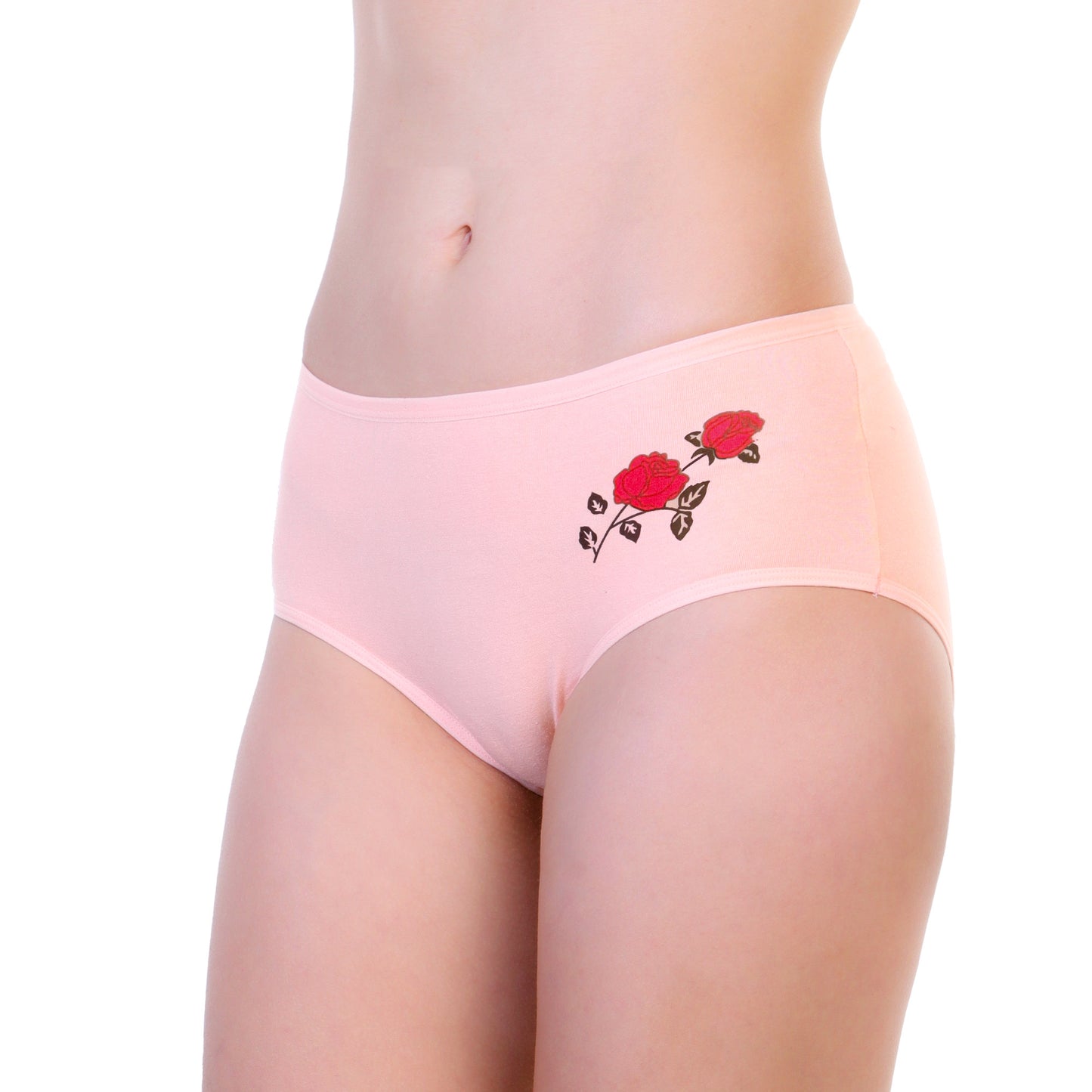 Cotton Mid-Rise Briefs Panties with Roses Pattern Design (6-Pack)
