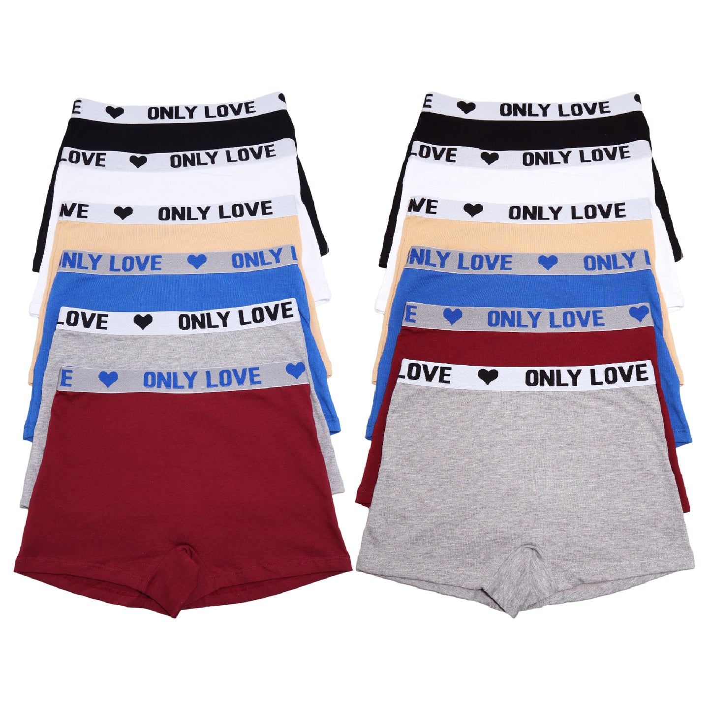 Cotton Boyshort Panties with Only Love Elastic Waistband (12-Pack)