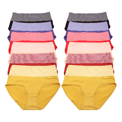 Cotton High Waist Panties with Stripe Print Accent (12-Pack)