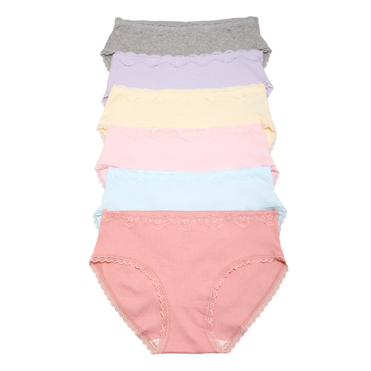 Cotton Hiphugger Panties with Flower Lace Accent (6-Pack)