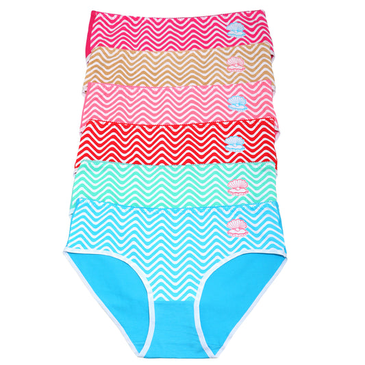 Cotton Hiphugger Panties with Wave Print Design (6-Pack)