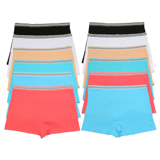 Cotton Boyshort Panties with Elastic Waistband (12-Pack)