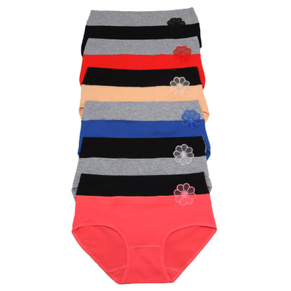 Cotton Mid-Rise Brief Panties with Mesh Flower Detail (6-Pack)