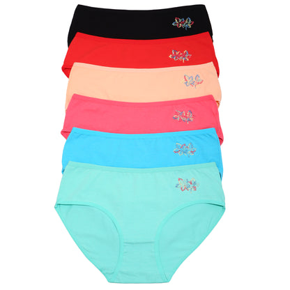 Cotton Hiphugger Panties with Embroidered Leaf Design (6-Pack)