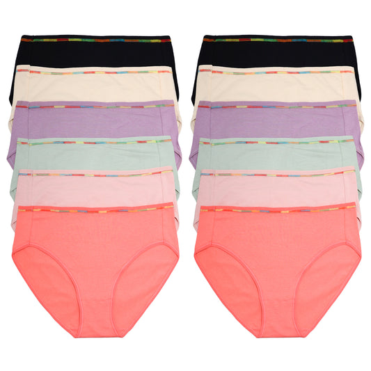 Cotton Bikini Panties with Rainbow Stitch Waistband (6-Pack)