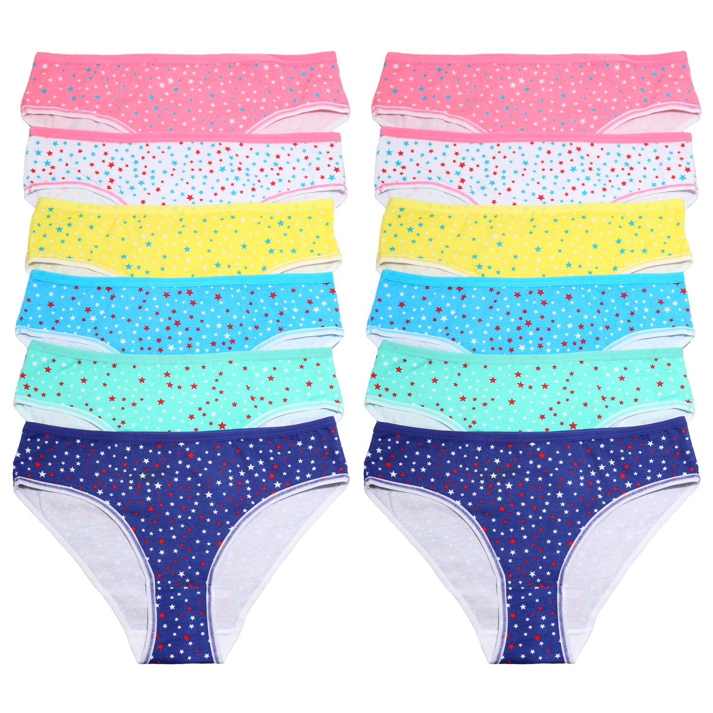 Cotton Bikini Panties with Star Print Design (6-Pack)