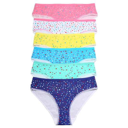 Cotton Bikini Panties with Star Print Design (6-Pack)