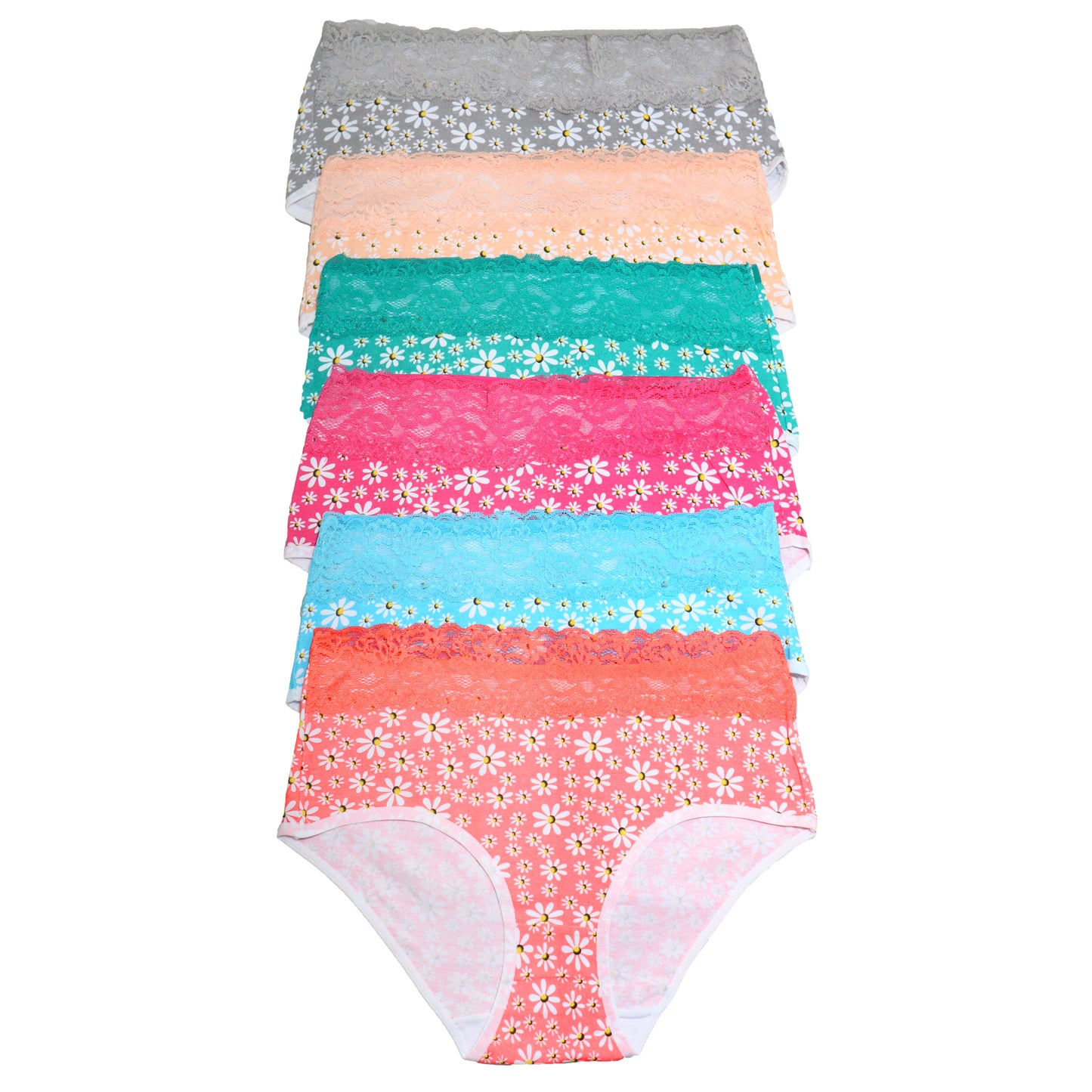 Cotton Hiphugger Panties with Lace Front Waistband (6-Pack)