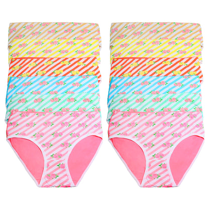 Cotton Bikini Panties with Roses and Stripes Design (6-Pack)