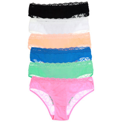 Cotton Bikini Panties with Sheer Lace Back (6-Pack)