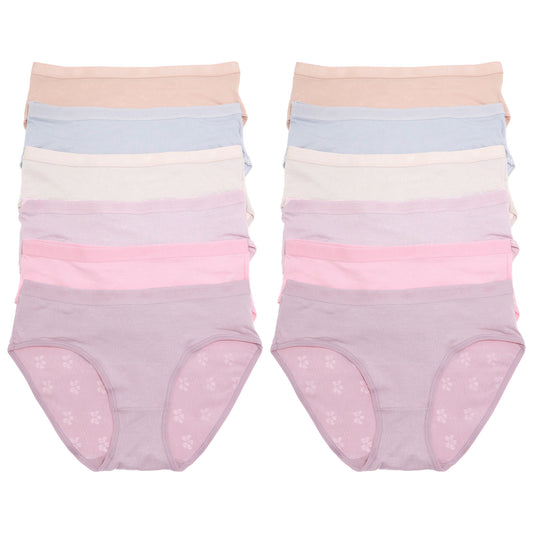 Cotton Hiphugger Panties with Textured Lines and Flowers (6-Pack)
