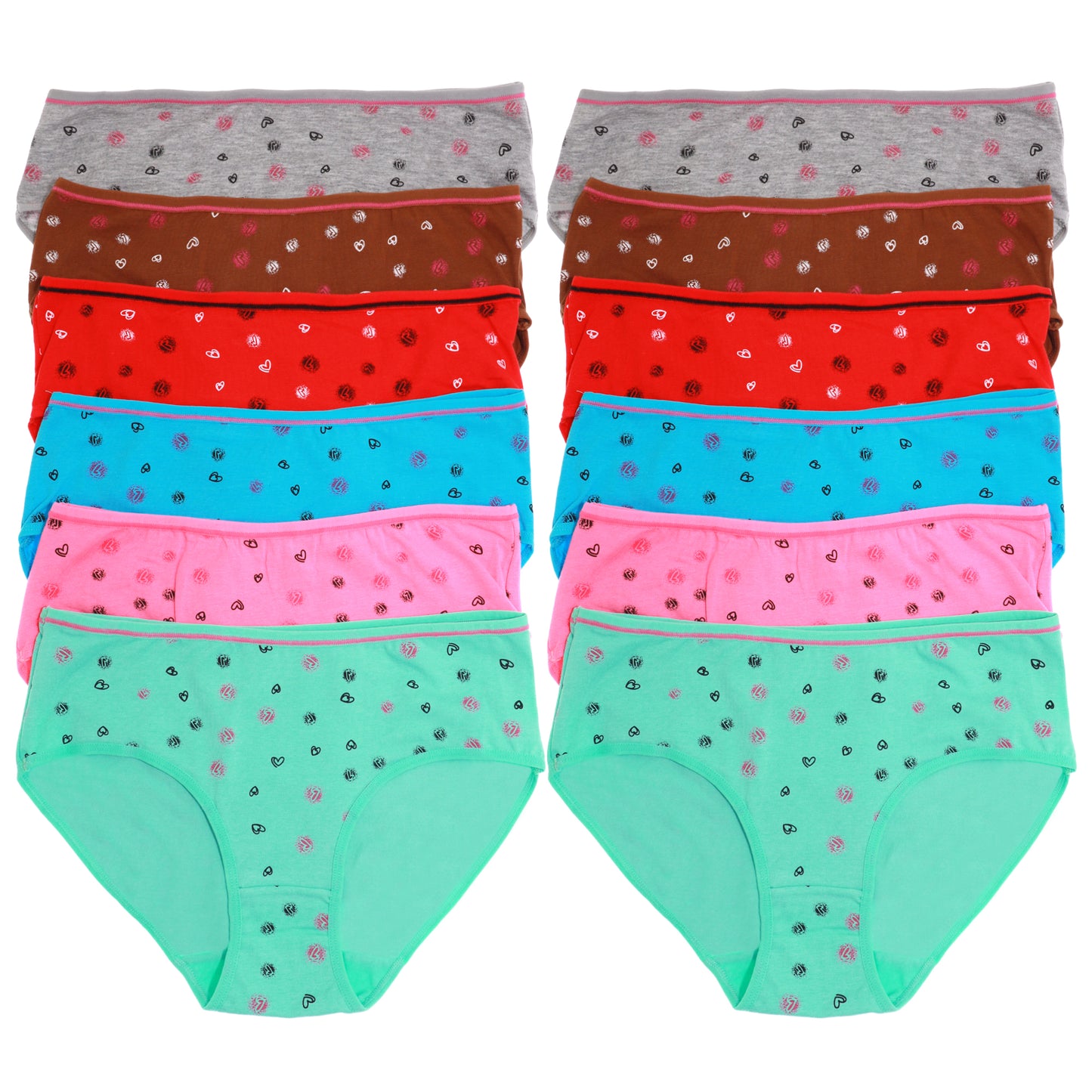 Cotton Bikini Panties with Hearts Print Design (6-Pack)