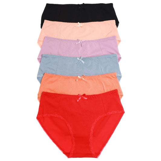 Cotton Bikini Panties with Lace Trim Leg Opening (6-Pack)