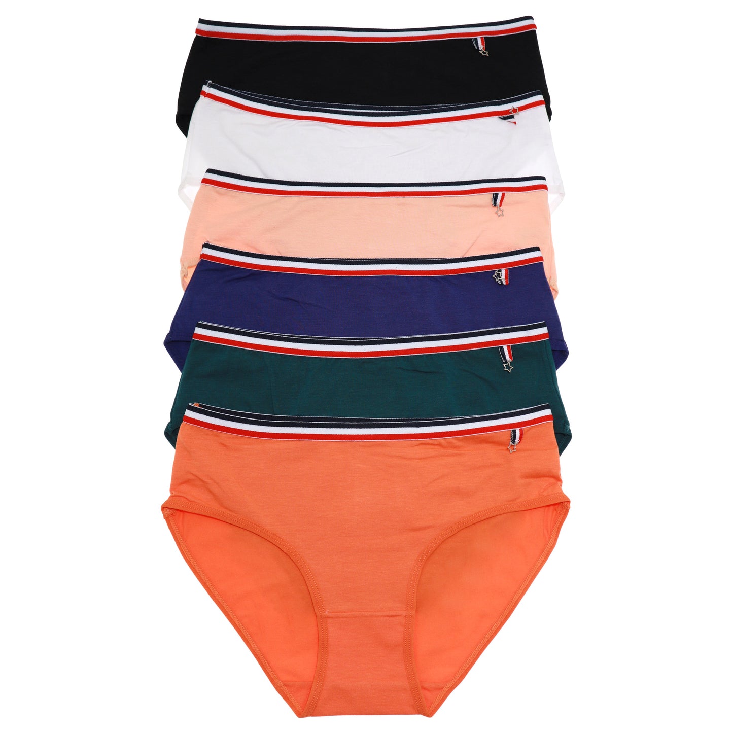 Cotton Hiphugger Panties with Striped Elastic Waistband (6-Pack)