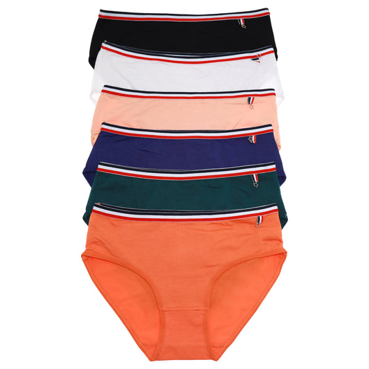 Cotton Hiphugger Panties with Striped Elastic Waistband (6-Pack)