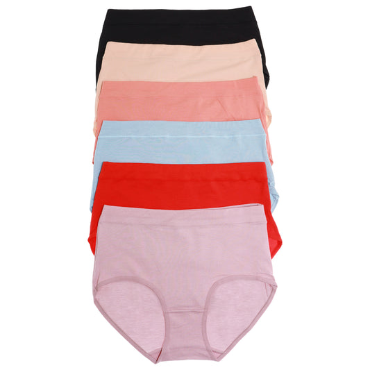 Cotton Mid-Rise Briefs Panties with Front Stitch Detail (6-Pack)