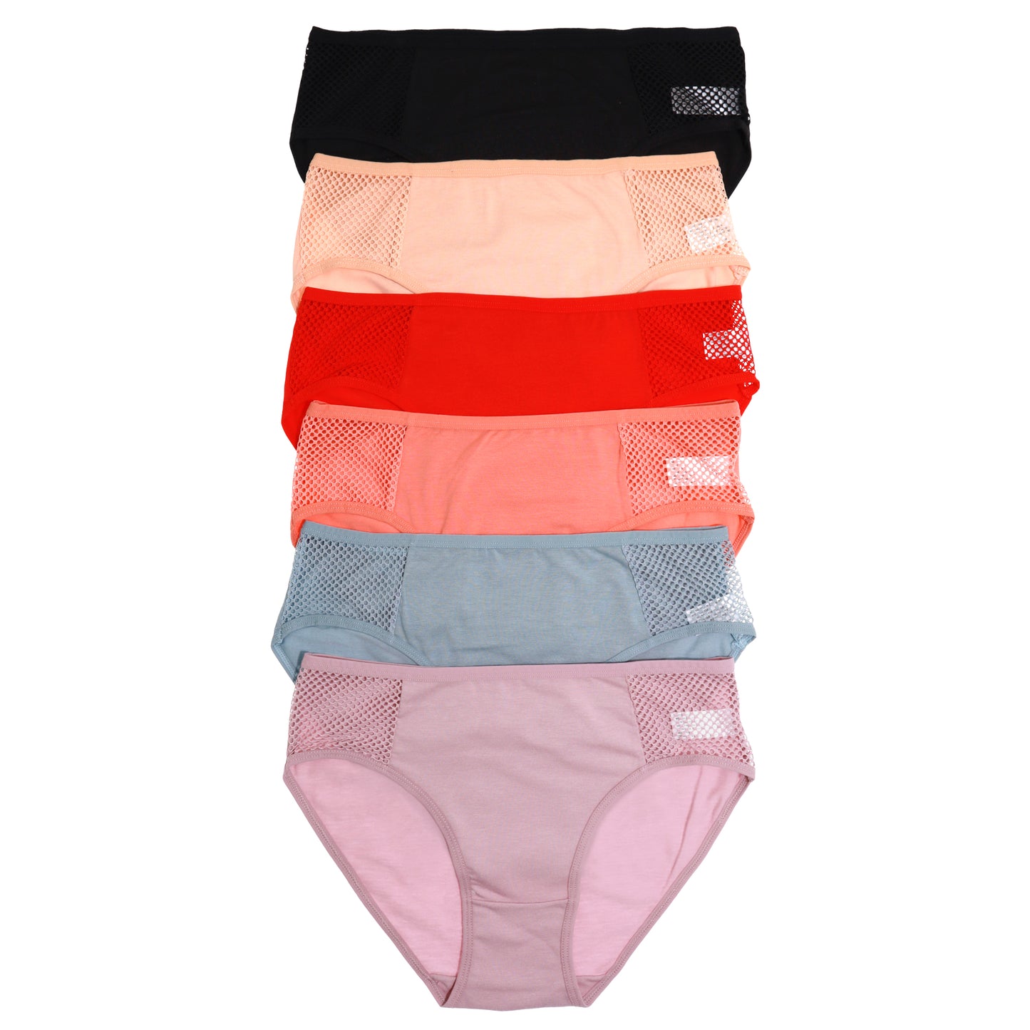 Cotton Bikini Panties with Mesh Accent Detail (6-Pack)