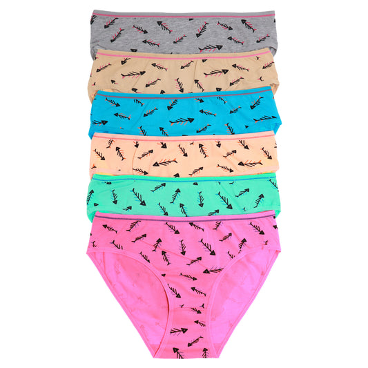 Cotton Bikini Panties with Fishbone Print (6-Pack)