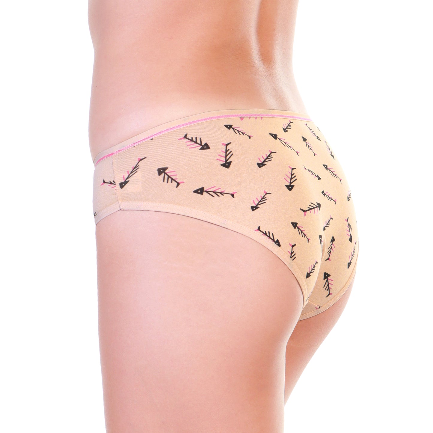 Cotton Bikini Panties with Fishbone Print (6-Pack)