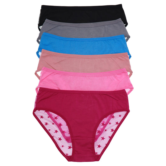 Cotton Bikini Panties with Star Mesh Back (6-Pack)