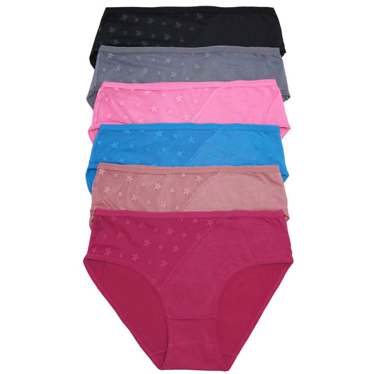 Cotton Hiphugger Panties with Star Mesh Design (6-Pack)