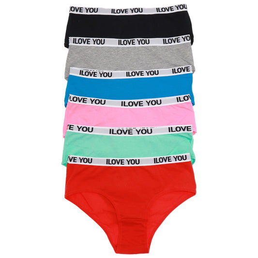 Cotton Hiphugger Panties with an I Love You Waistband (6-Pack)