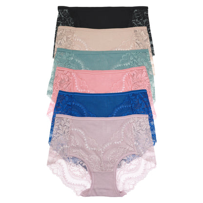 Cotton High-Rise Brief Panties with Lace Accent (6-Pack)