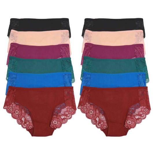 Cotton Hiphugger Panties with Back Lace Accent (6-Pack)
