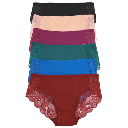 Cotton Hiphugger Panties with Back Lace Accent (6-Pack)