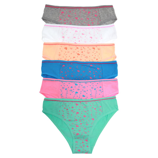 Cotton Bikini Panties with Hearts and Swirl Print Design (6-Pack)