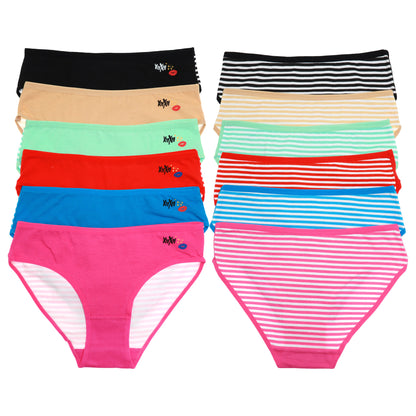 Cotton Bikini Panties with Striped Back Pattern (6-Pack)