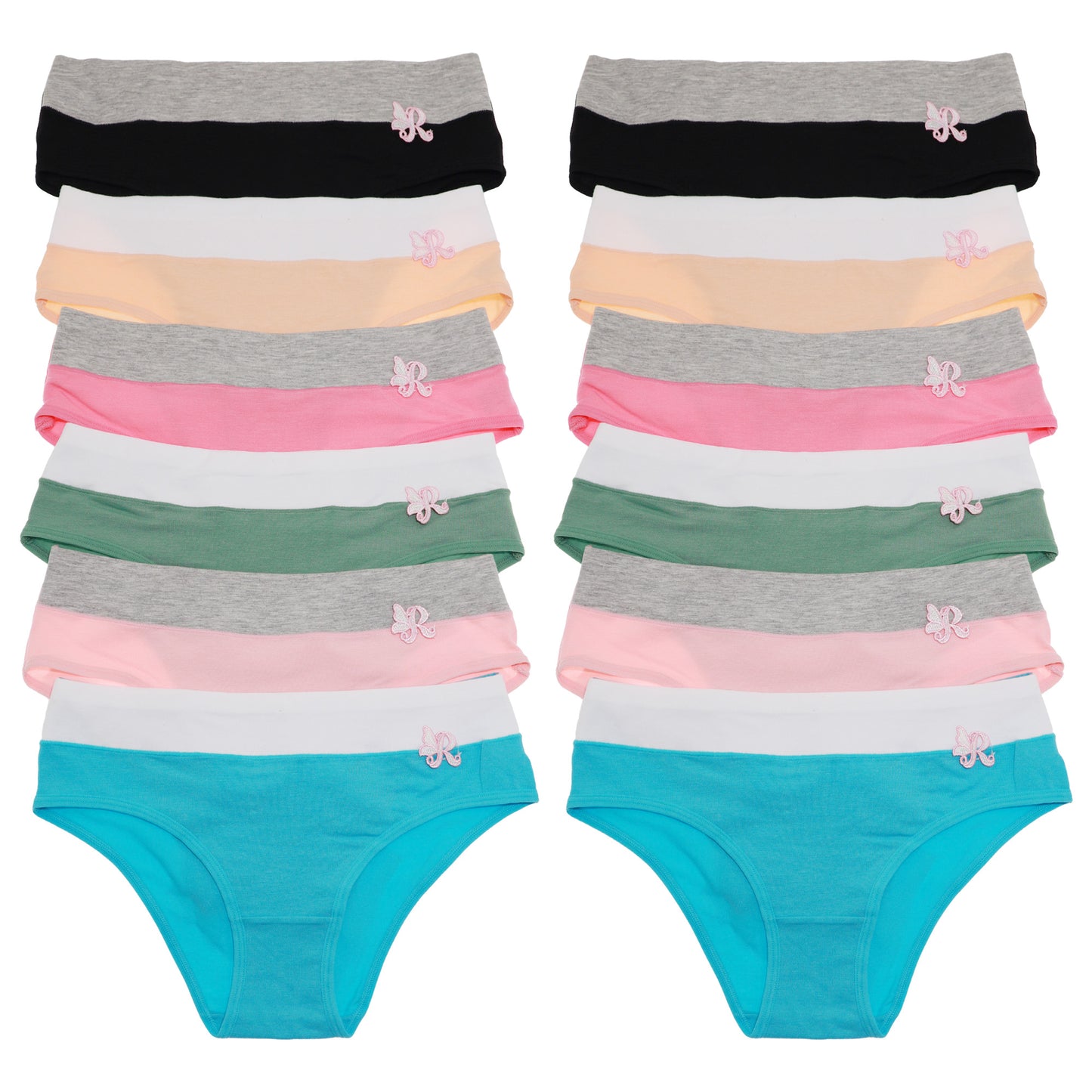 Cotton Bikini Panties with Embroidered Detail (6-Pack)