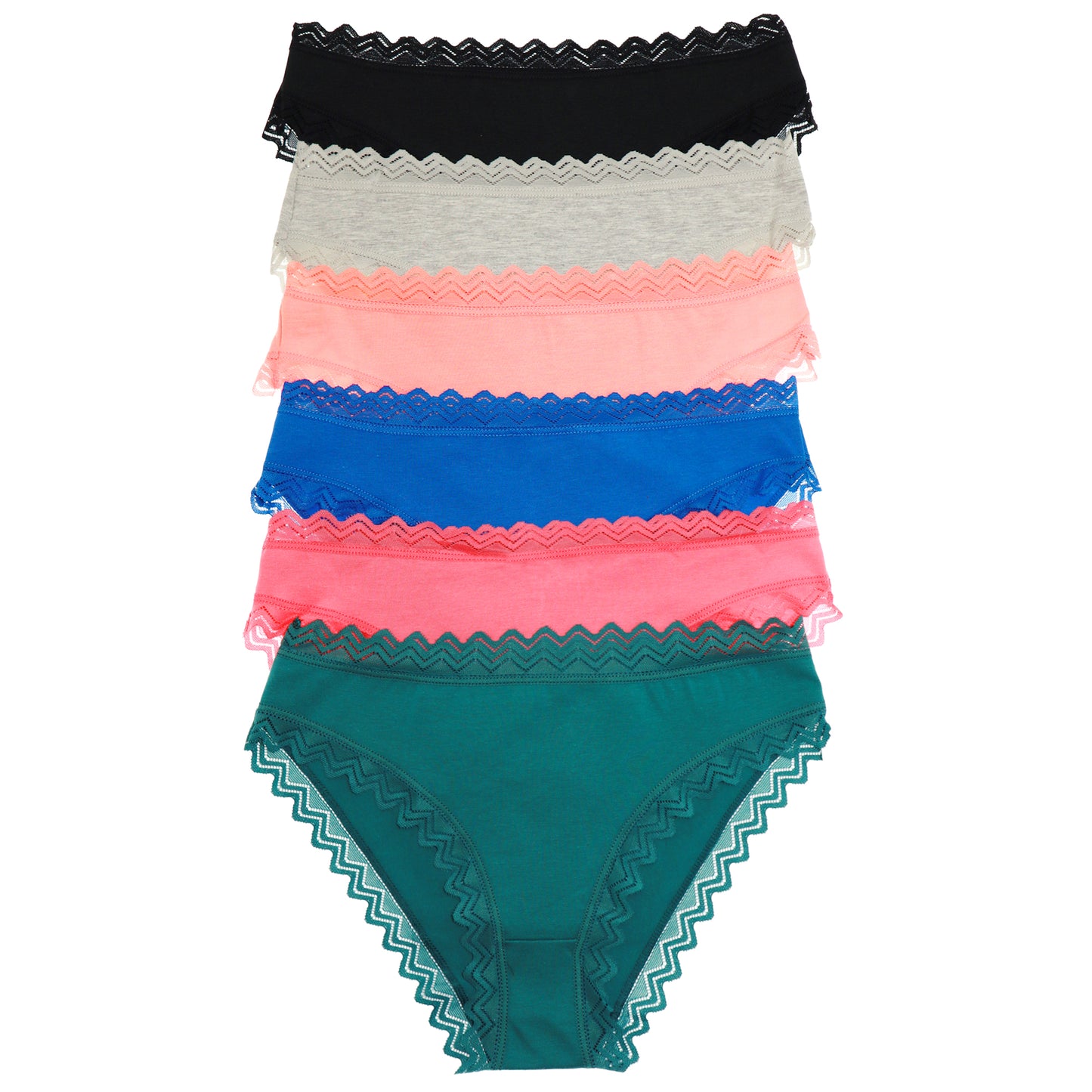 Cotton Bikini Panties with Lace Trim (6-Pack)