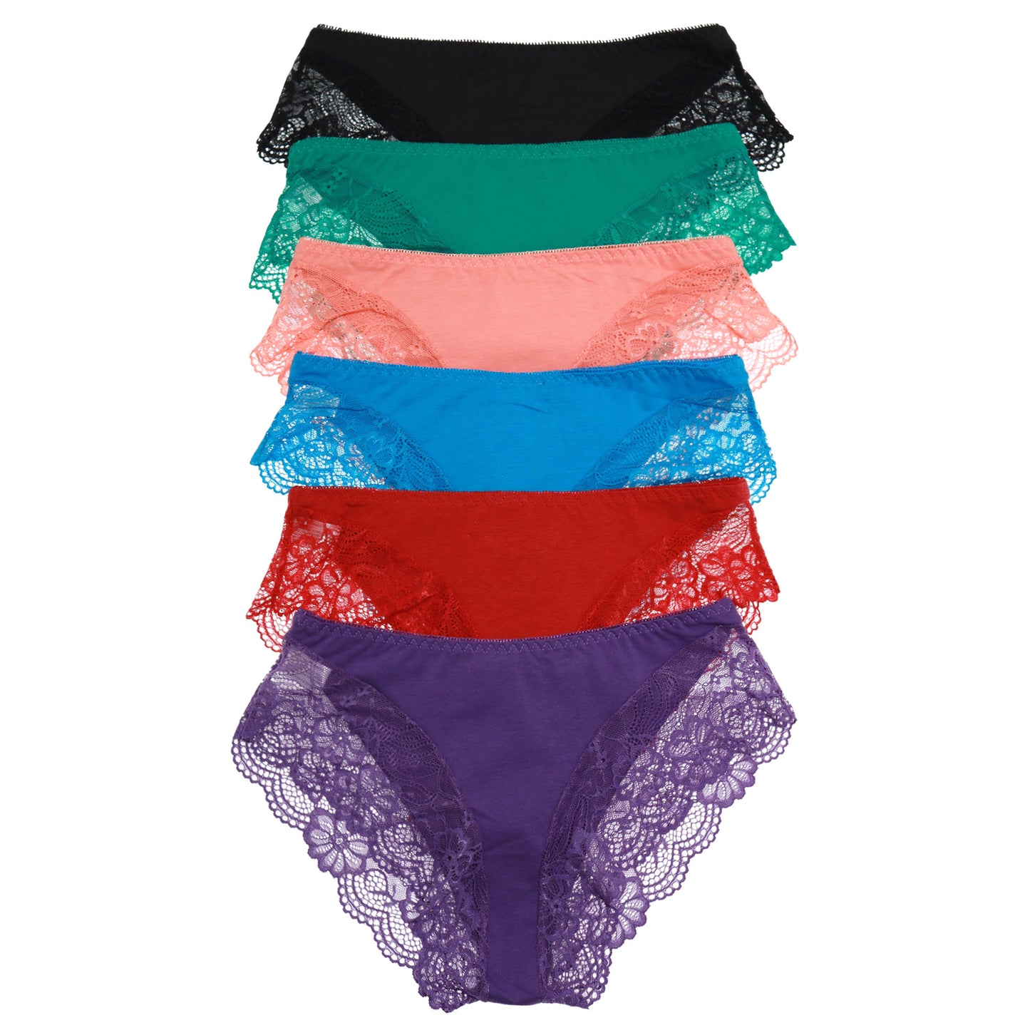 Cotton Hiphugger Panties with Cheeky Back Lace (6-Pack)