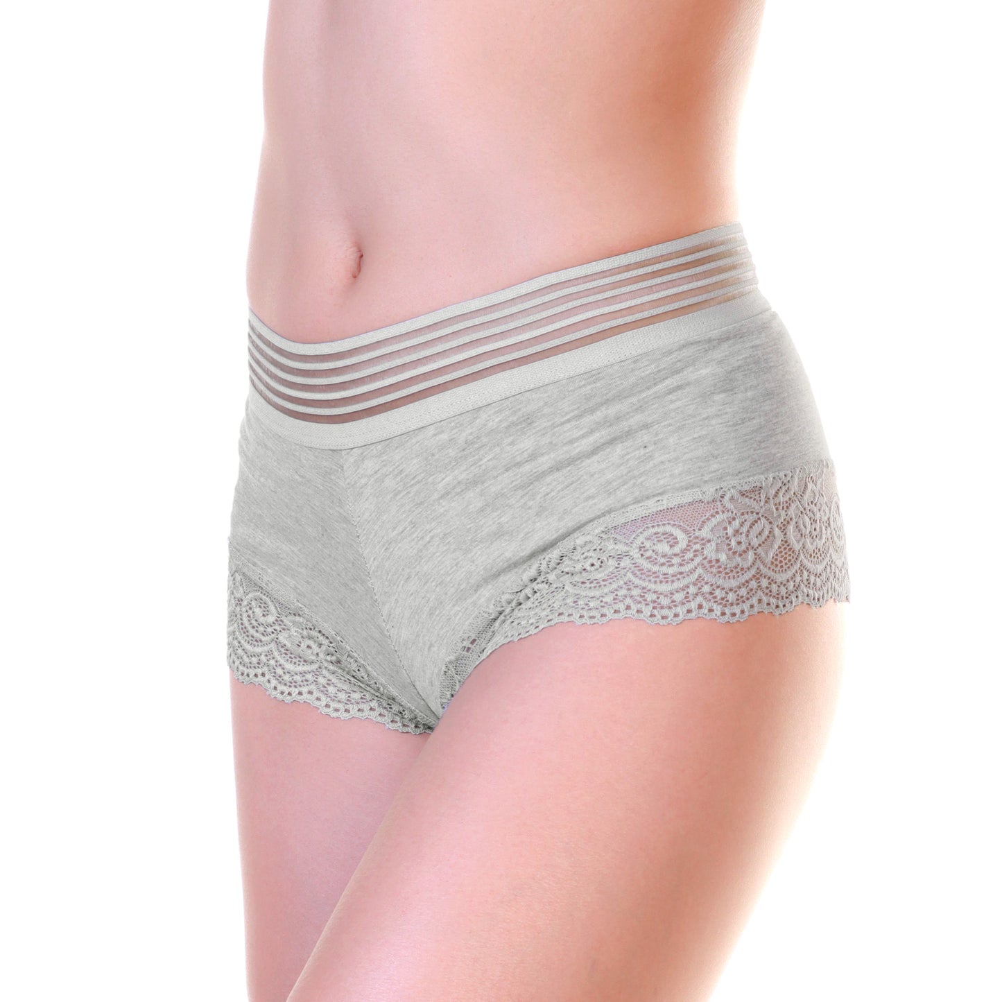 Cotton Boyshort Panties with Leg Lace Accent (6-Pack)