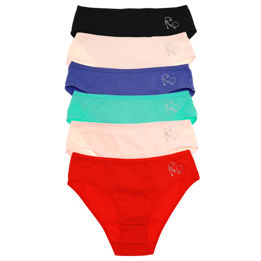 Cotton Bikini Panties with Rhinestone Detail (6-Pack)