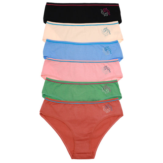 Cotton Bikini Panties with Rhinestone Detail (6-Pack)