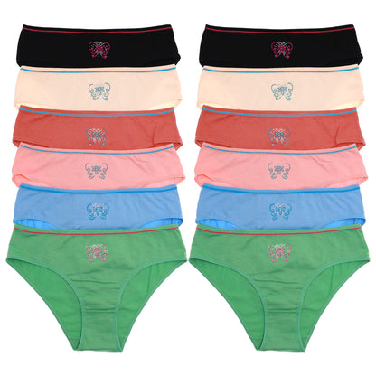 Cotton Bikini Panties with Butterfly Rhinestone (6-Pack)