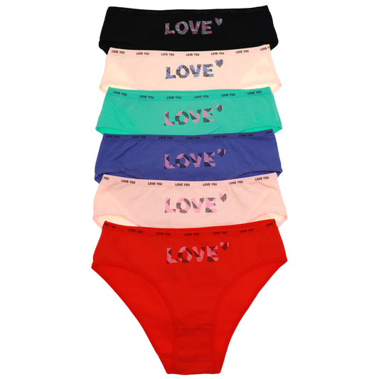 Cotton Bikini Panties with Love You Print on Waistband (6-Pack)