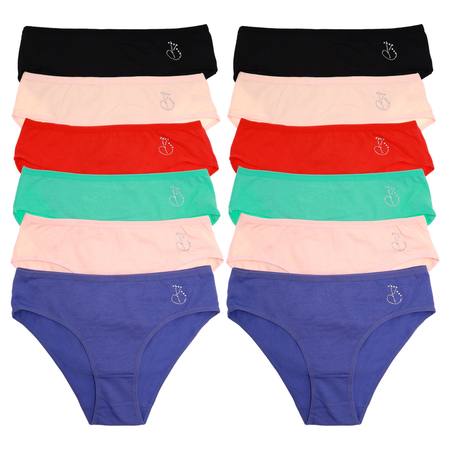 Cotton Bikini Panties with Rhinestone Design (6-Pack)