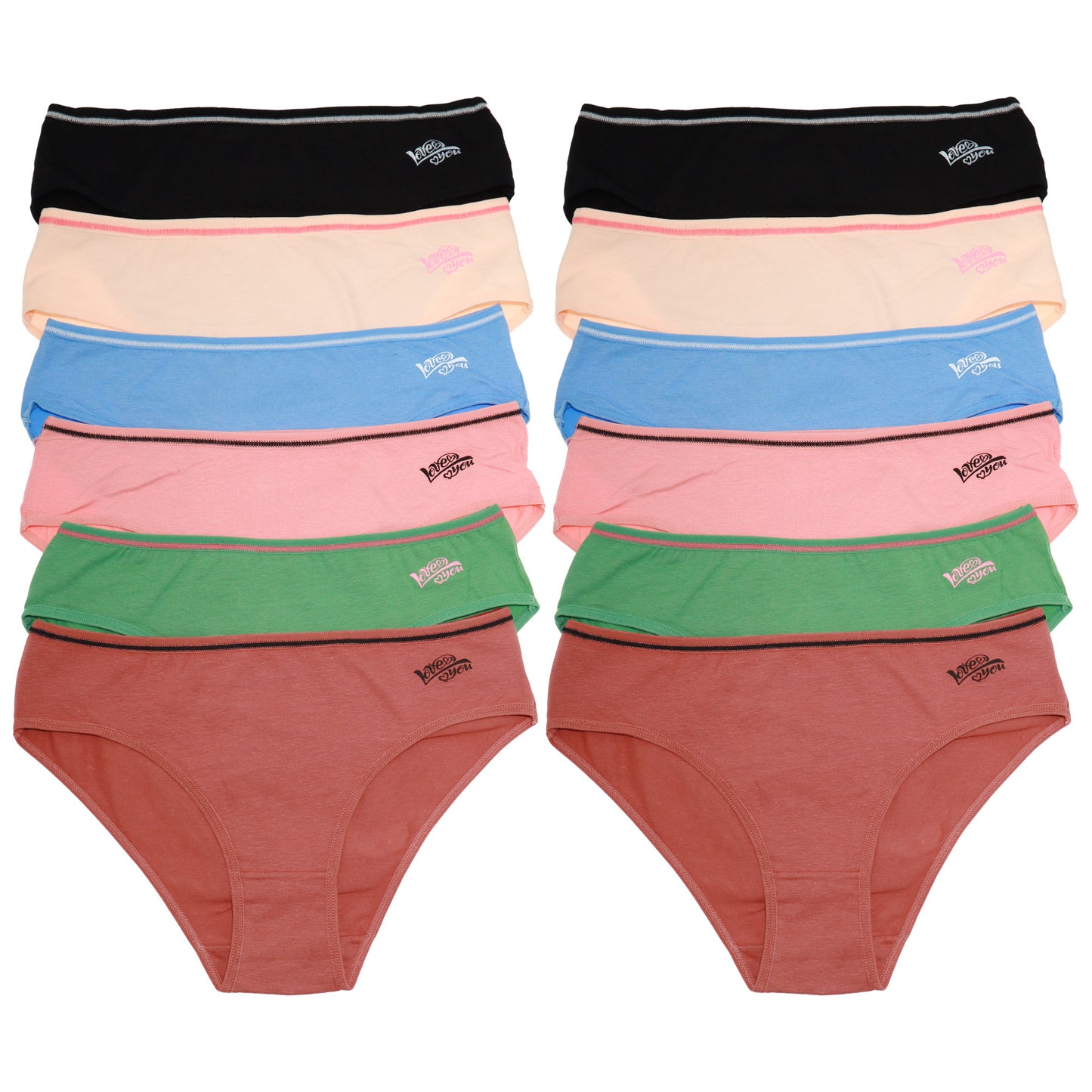 Cotton Bikini Panties with Love you Print Design (6-Pack)